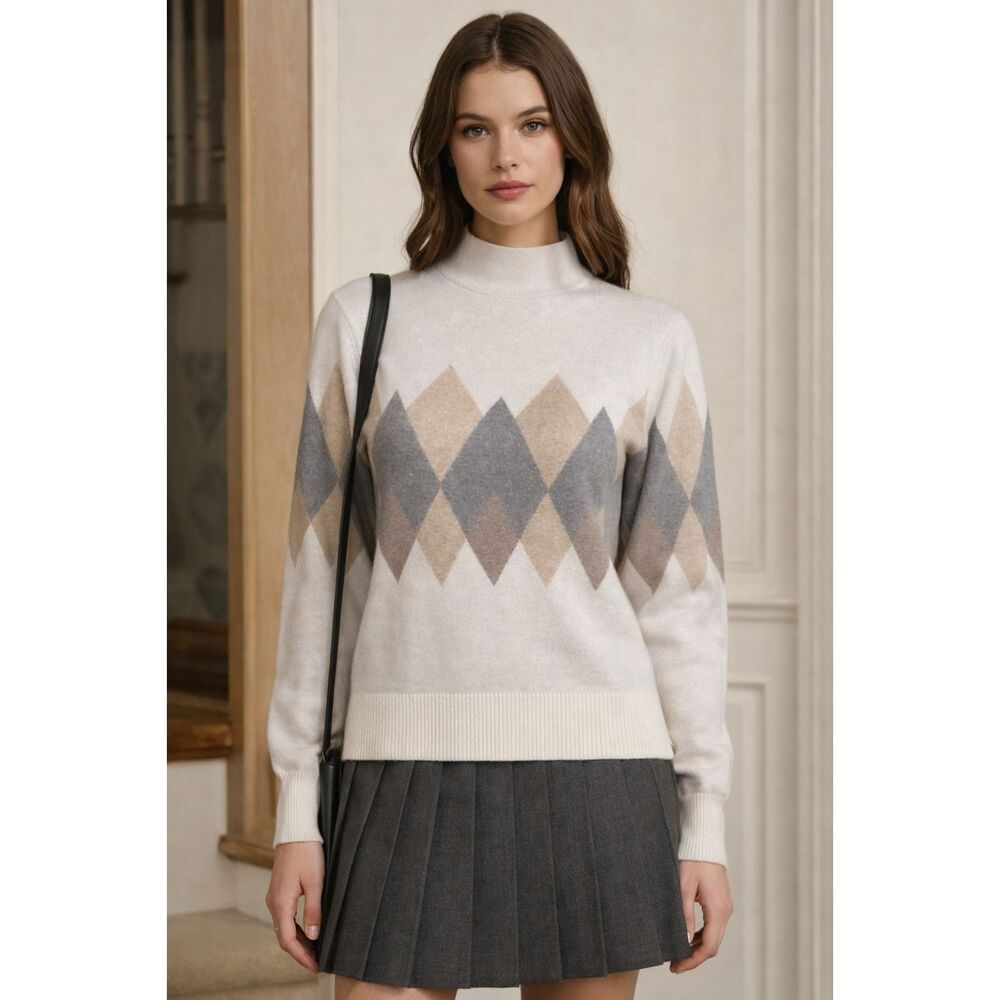Rachel Zoe Argyle Diamond Print Mockneck Sweater 4